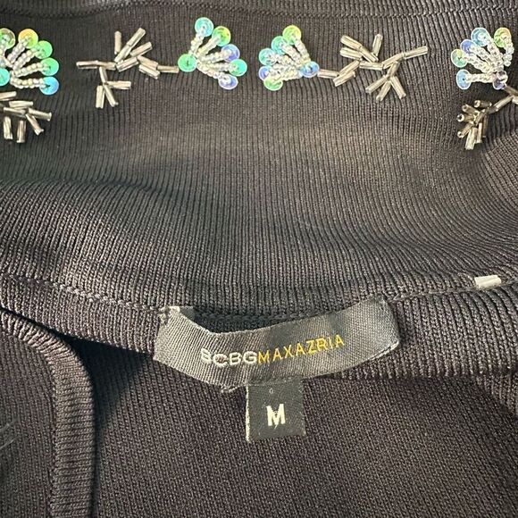 BCBGMaxAzria Black Glam Iridescent Floral Beaded Knit Lapel Blazer Womens Medium - Picture 5 of 10